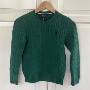 RALPH LAUREN kids forest green cable knit sweater. Size S(8).